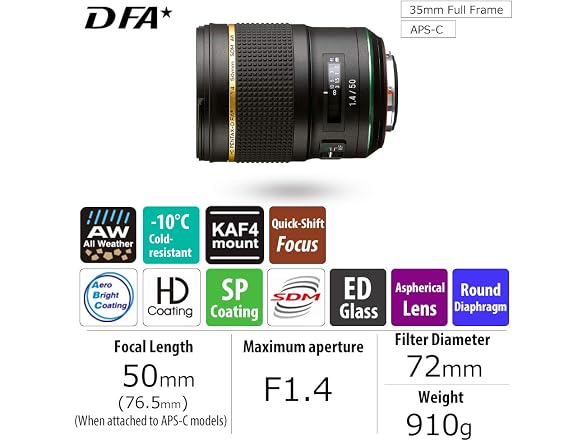 Pentax HD D FA 50mm F1.4 SDM AW Lens