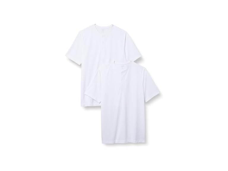 Amazon Essentials Henley Shirts for Men, Short Sleeve, Quick-Dry Jersey, Regular-Fit, 2-Pack, White, Medium