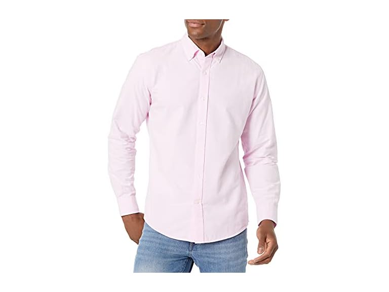 Amazon Essentials Men's Long-Sleeve Regular-Fit Stretch Oxford Shirt (Available in Big & Tall), Pale Pink, X-Small