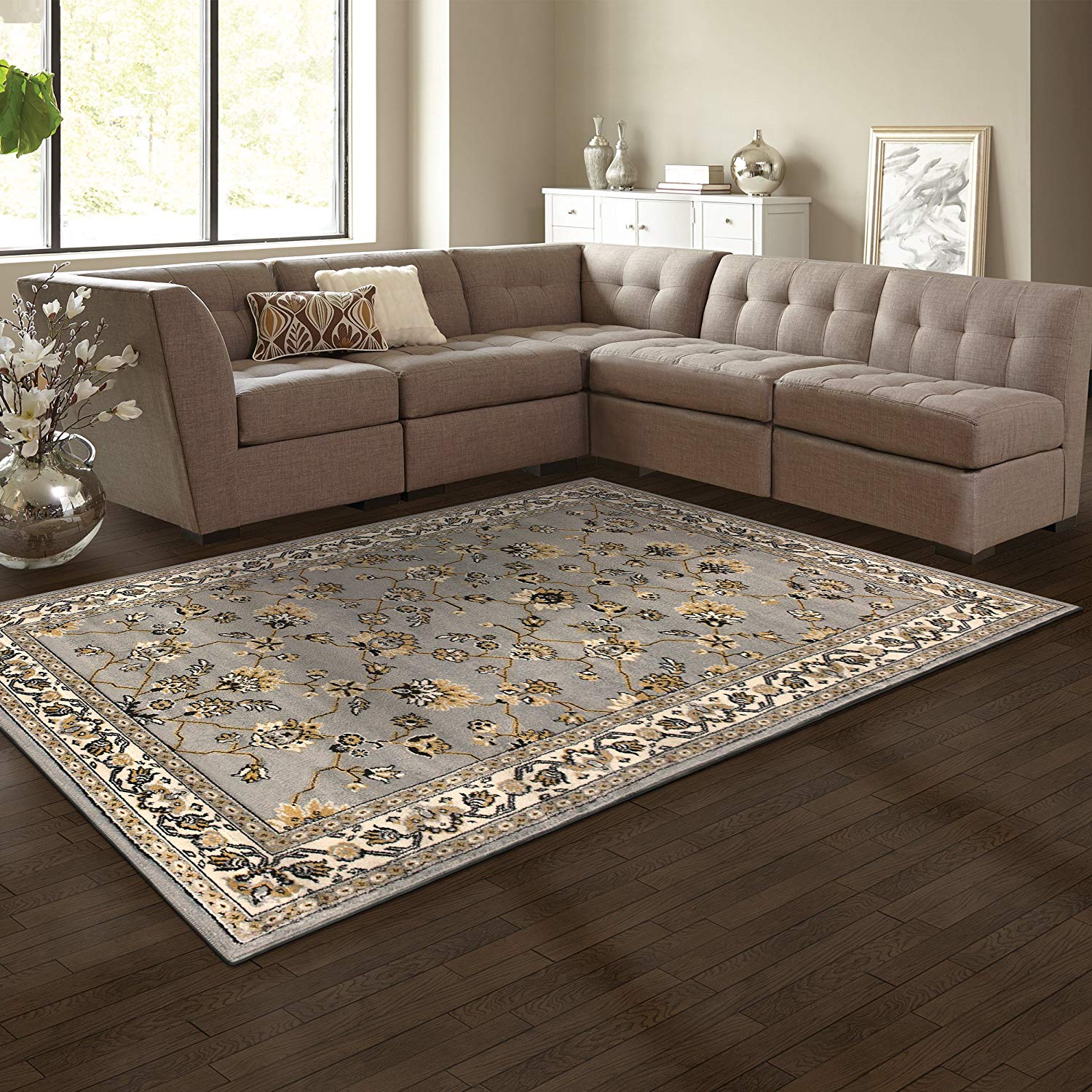 Superior Kingfield Traditional Floral Indoor Area Rug, 5'x8', Black - Gallery 13