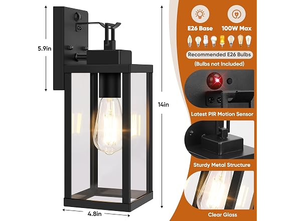 BesLowe 14" Upgraded Motion Sensor Outdoor Wall Light
