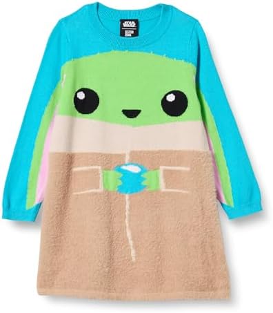 Amazon Essentials Disney | Marvel | Star Wars | Frozen | Princess Girls' Sweater Dresses (Previously Spotted Zebra), Neon Star Wars Child, Large