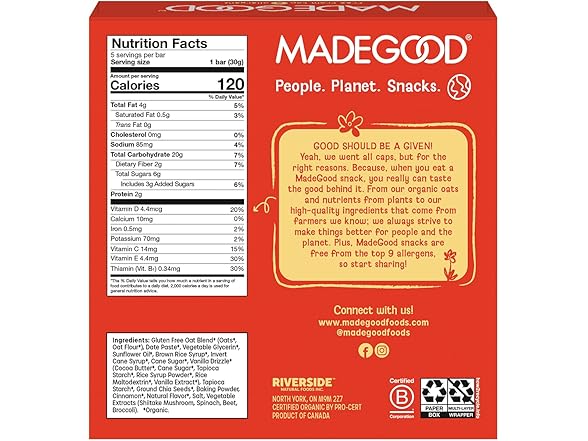 5CT MadeGood Morning Cinnamon Bun Bars, 5.3 oz.