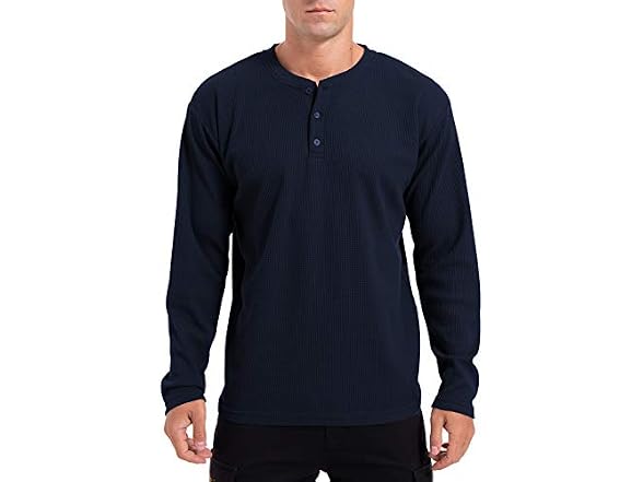 Qualfort Men (M) Waffle Henley Shirt Long Sweater