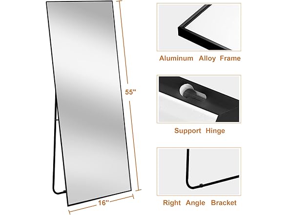 NeuType 59'x16' Wall Mirror, Black