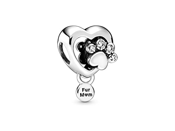 PANDORA Paw Heart Sterling Silver Charm Clear