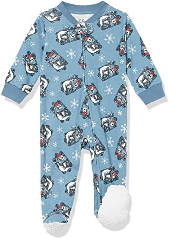 Amazon Essentials Disney | Marvel | Star Wars Unisex Babies' Snug-Fit Cotton Footed Pajamas, Nightmare Santa Jack - Sleep & Play, Newborn