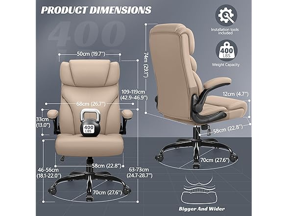 HeroSet Office Chair, Ergonomic Big and Tall Computer Desk Chairs, Executive Breathable Leather Chair with Adjustable High Back Flip-up Armrests, Lumbar Support Swivel PC Chairs with Rocking Function (Open Box)