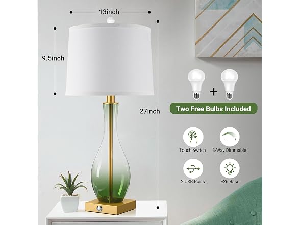 WIHTU Glass Table Lamps, Green