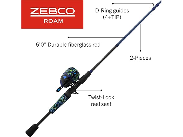 Zebco Roam Spincast Reel and Fishing Rod Combo, 6-Foot