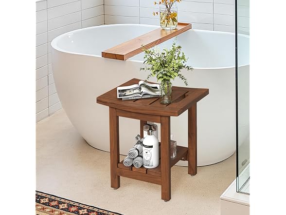16" Waterproof Brown Teak Shower Stool