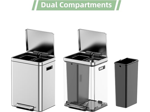 MOVECOM 2 x 4 Gal (2 x 15L) Dual Compartment Trash Can 