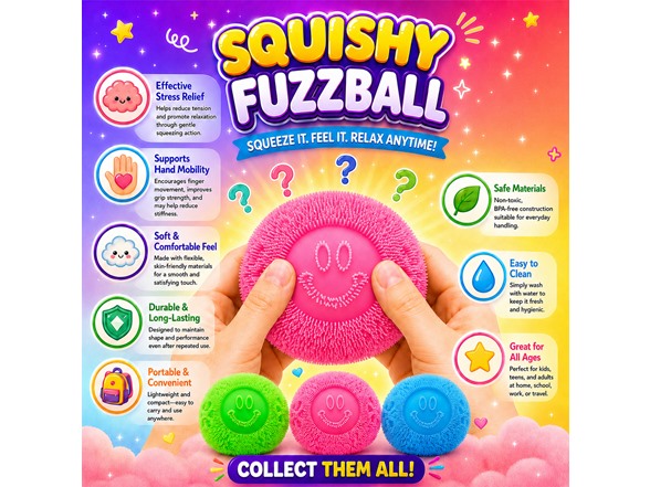 Titan Squishy Sensory Relief, Fuzz Ball, 3PK