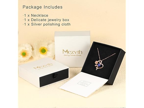 Rose Flower Heart Birthstone Necklace