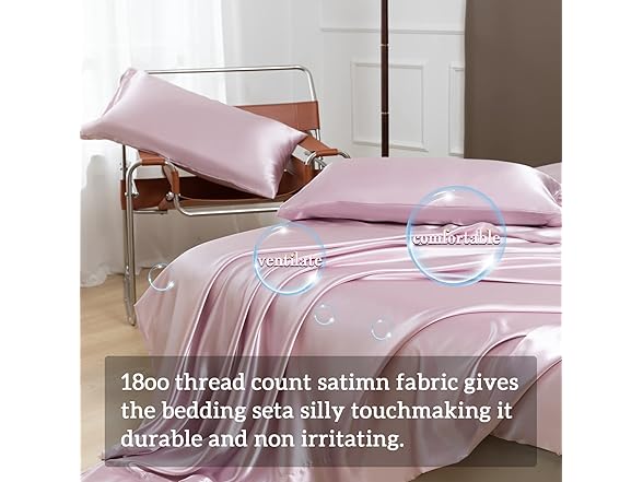 YUEZAISHOU Pink Satin Sheets Queen