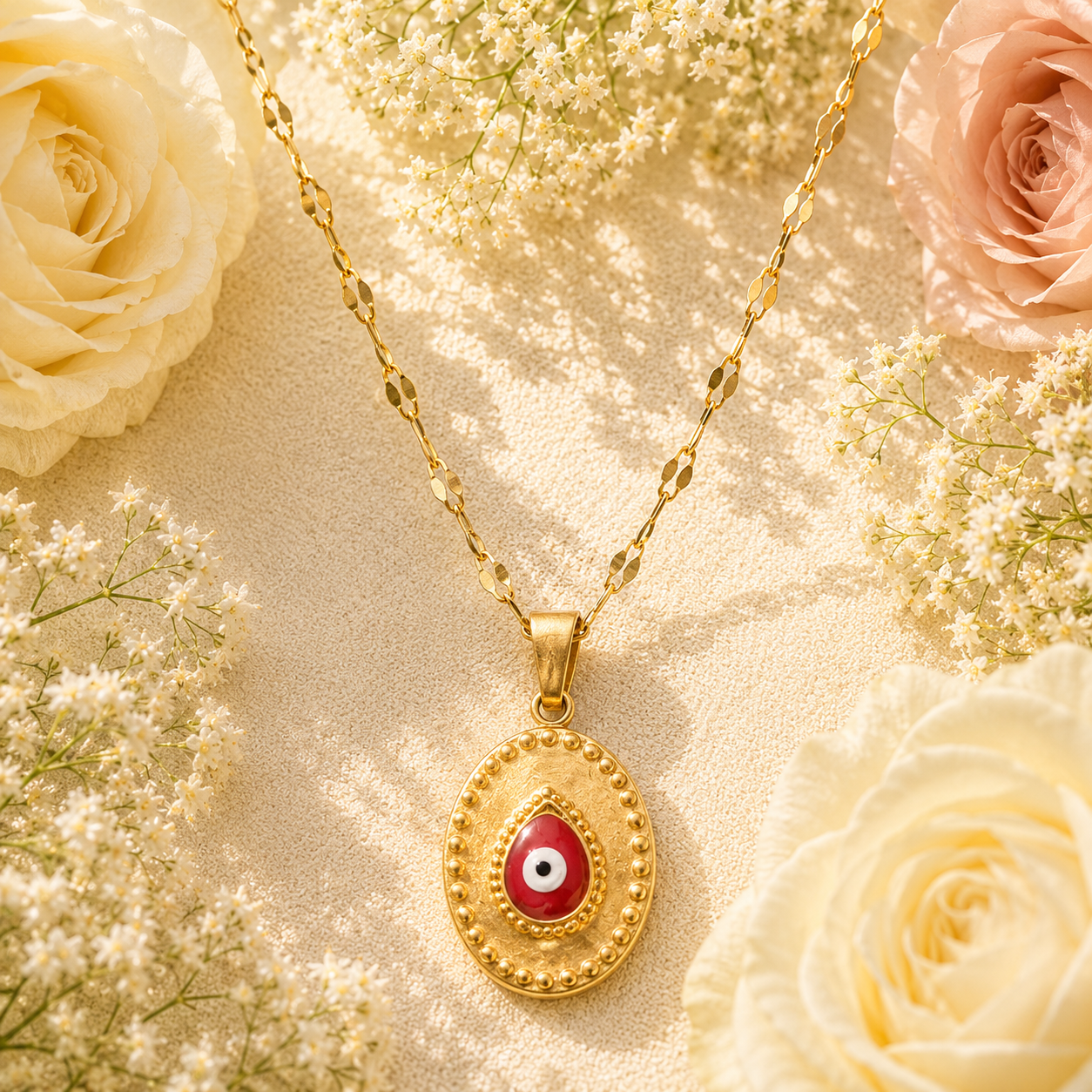 18K Gold Red Protective Eye Necklace - Gallery 5