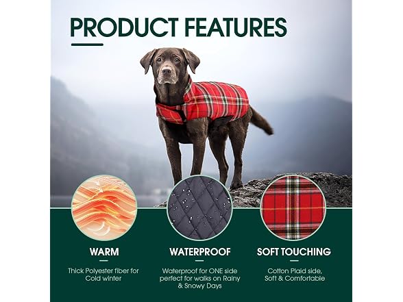 Kuoser Waterproof Dog Coat,Reversible Dog Jac