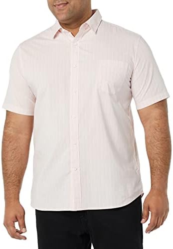 Amazon Essentials Men's Slim-Fit Short-Sleeve Poplin Shirt, Pink Double Stripe, X-Large