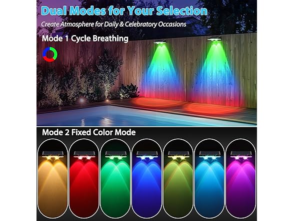 Solar Fence Lights 8-Pack w/ RGB Colors