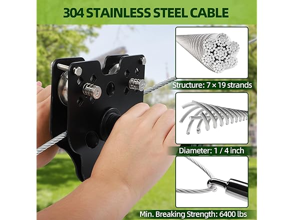 FAHKNS 120FT Zipline for Backyard Kids and Adults: 400LBS Capacity