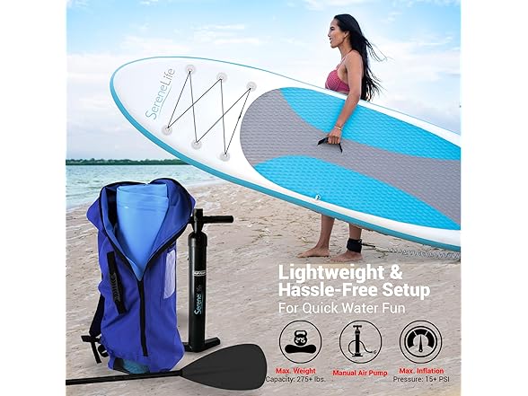 SereneLife Inflatable Stand Up Paddle Board