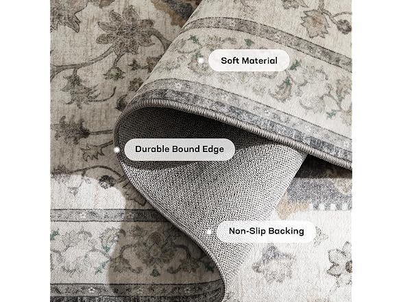 Marsail 8x10 Washable Area Rug, Soft &