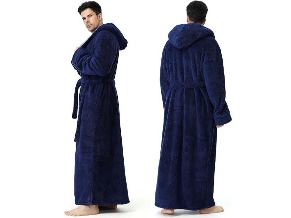 Hellomamma Men (XL) Hooded Long Plush Fleece Robe