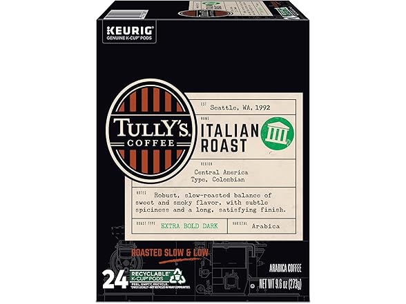 Tully's Coffee Italian Roast K-Cup Pods 96 Count