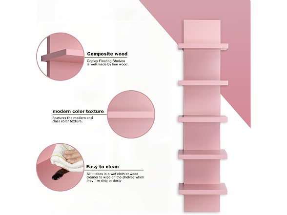 Bloddream 5-Tier Wall Shelves Pink 30.7