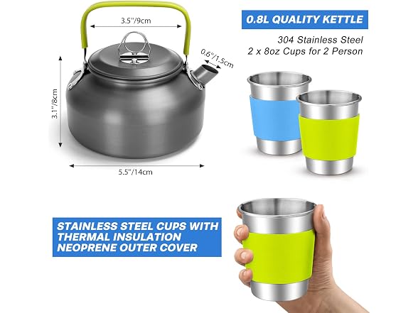 Odoland 15pcs Camping Cookware Kit