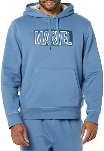 Amazon Essentials Disney | Marvel | Star Wars Men's Sherpa-Lined Pullover Hoodie Sweatshirt, Marvel Logo, X-Small