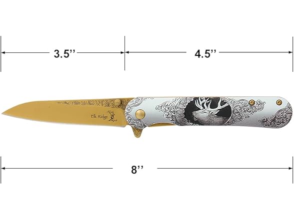 8" Folding Knife Gold Elk Design