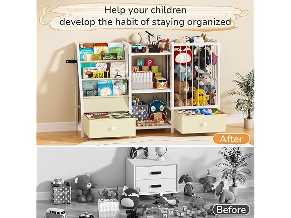 4-in-1 Kids Bookshelf and Toy Storage