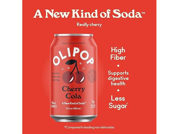 1CT OLIPOP Cherry Cola Prebiotic Soda, 12 OZ