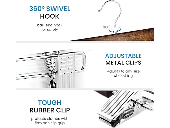 Zober Wooden Pant Hangers w/Clips 20Pk