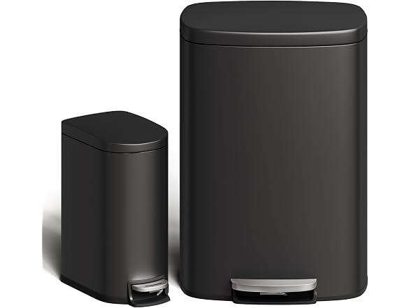 Takywep 13 Gal/50L & 2.6 Gal/10L Stainless Steel Trash Can Combo Set Black