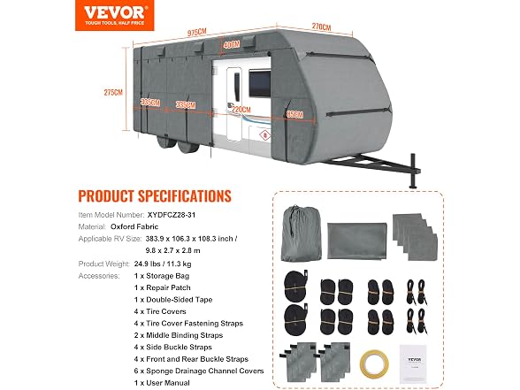 Travel Trailer Cover, 28-31 ft RV Cover, Top