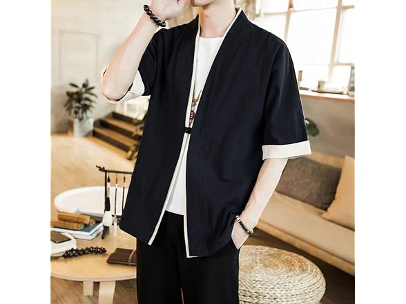 Haorun Men (3XL) Japanese Short-Sleeved Kimono Top