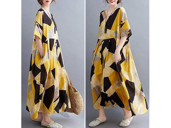 Versear Women (OS) Boho Cotton Linen Dress Dress