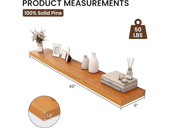 Honey Oak Wood Floating Shelf