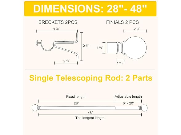 NICETOWN Black Curtain Rods 28-48" Ball