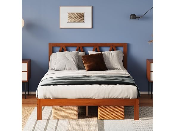 Avenco Solid Wood Platform Bed Frame with Headboard 12 in Full