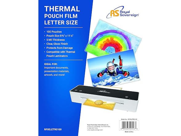 Royal Sovereign Thermal Laminating Pouches 100 Pouches