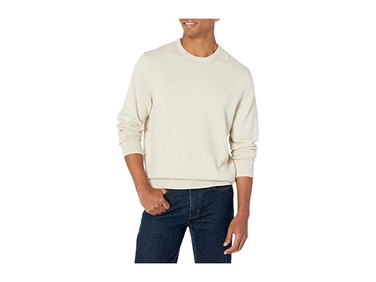 Amazon Essentials Men's Long-Sleeve Crewneck Sweater, 100% Cotton, Big & Tall Options Available, Oatmeal Heather, XX-Large