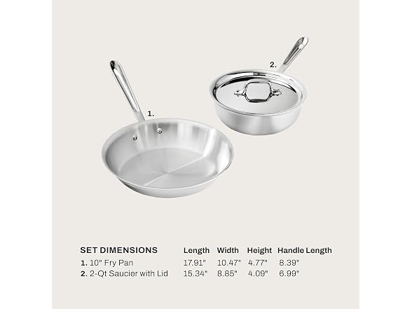 All-Clad Stainless Steel Cookware Saucier + 10” Fry Pan
