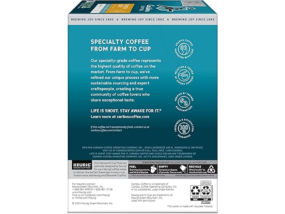 24CT Caribou Coffee Daybreak Morning Blend,K-Cups