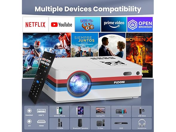 FUDONI 1080P Projector with WiFi and Bluetooth