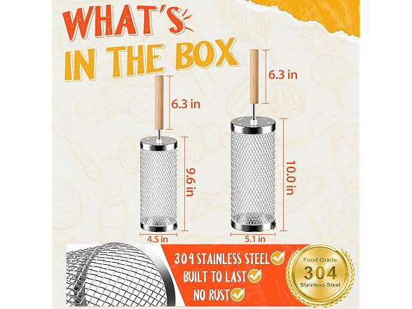 Basinel Rolling Grill Basket 2 Pack