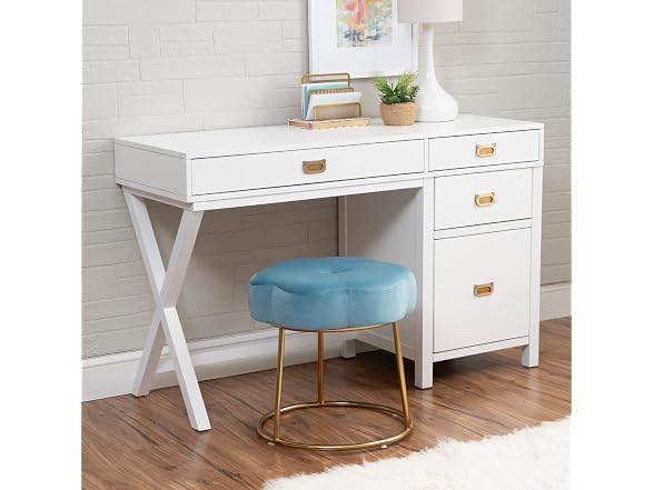 Linon Talulah Light Blue and Gold Vanity and Accent Stool