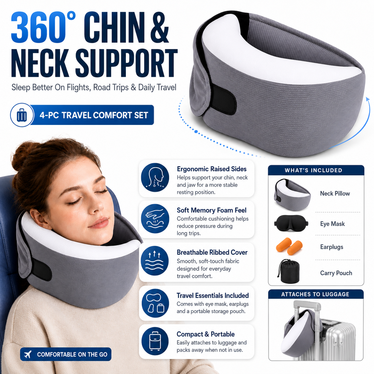 Neck Travel Pillow w/ Eye Mask - Gallery 7
